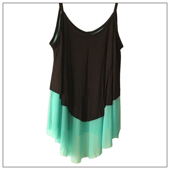 Plus Size Green Aqua Layered Color Block Tank - Picture 2 of 3